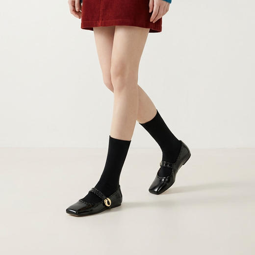 Westory2026年春季超软小皱牛漆皮平底方头玛丽珍浅口单鞋W26AE50321 商品图3