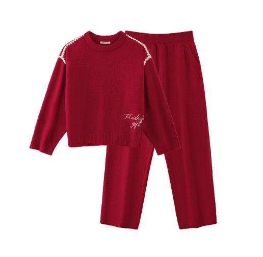 有棵树情侣半边绒睡衣2025秋冬新款本命年红色家居服套装睡衣女款 商品图8
