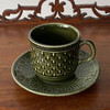 英国1970s TAMS绿色编织纹陶瓷杯碟组合2pcs B0296 商品缩略图1