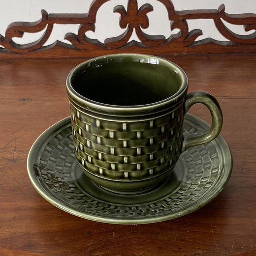英国1970s TAMS绿色编织纹陶瓷杯碟组合2pcs B0296 商品图1