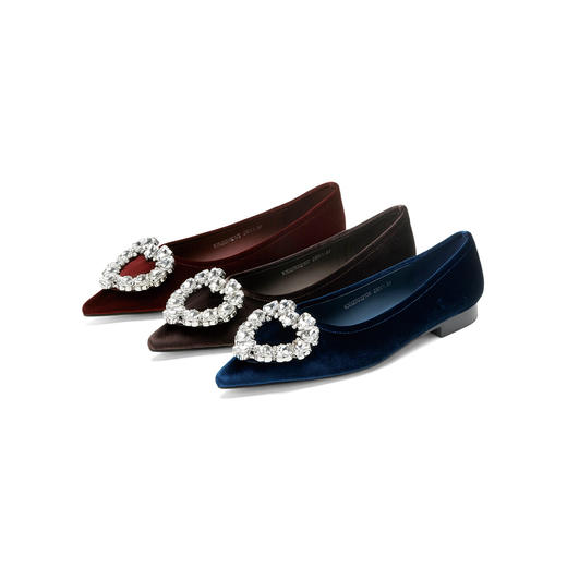 Westory2026年春季平跟尖头天鹅绒配心形仿钻扣套包舒适百搭通勤浅口单鞋W26AE50021 商品图0