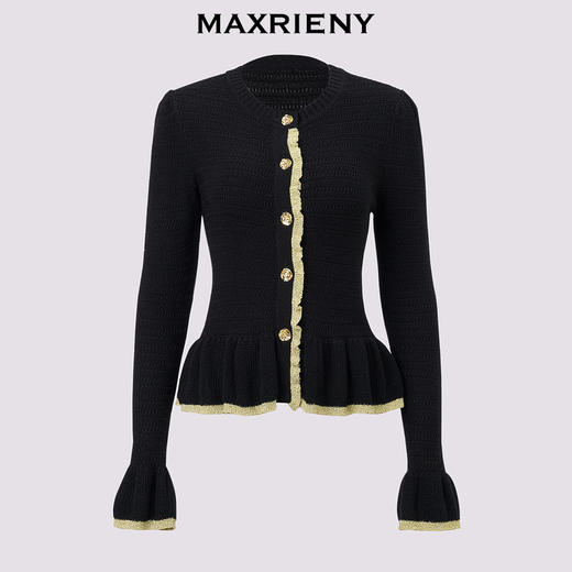 MAXRIENY浪漫复古感花边针织毛衫黑白撞色修身显瘦上衣女24冬新款(货号:MS85SW526) 商品图4