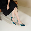 Westory2026年春季尖头中跟羊京孔雀蓝配花型方扣中空单鞋晚宴鞋W26AH50141 商品缩略图1