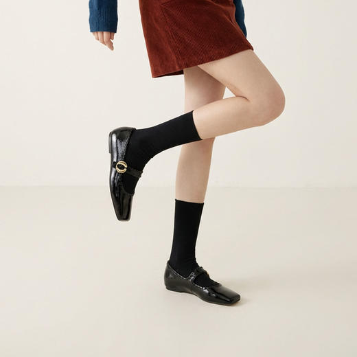 Westory2026年春季超软小皱牛漆皮平底方头玛丽珍浅口单鞋W26AE50321 商品图7