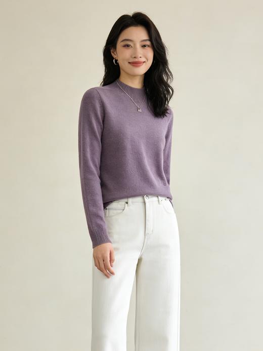 臣禾	【自在毛衫-半高领】侧边坑条100%绵羊毛针织衫	JZ254090475 商品图1