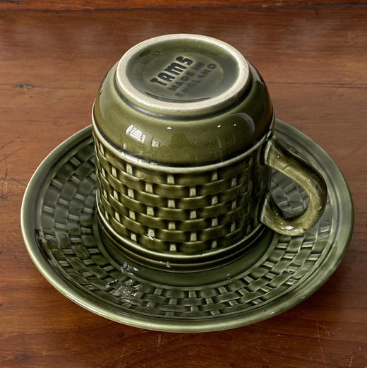 英国1970s TAMS绿色编织纹陶瓷杯碟组合2pcs B0296 商品图2