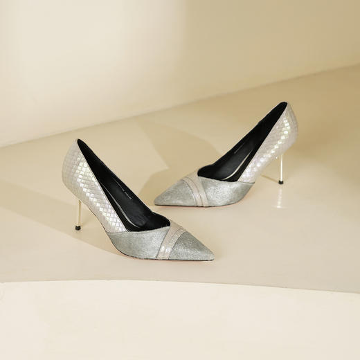 Westory2026年春季蛇皮拼马毛高跟尖头百搭通勤浅口单鞋W26AE50311 商品图6