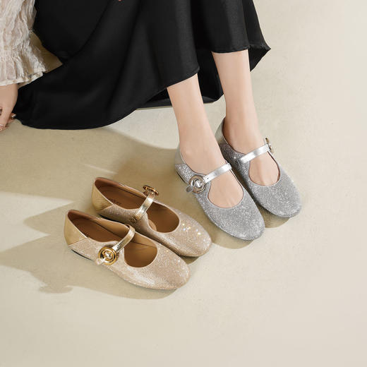 Westory2026年春季圆头满钻拼牛皮低跟玛丽珍单鞋休闲舒适百搭浅口鞋S26AE50481 商品图1