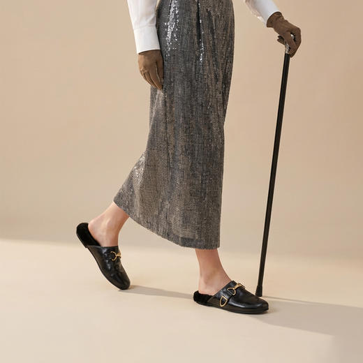 Westory2026年春季圆头低跟水洗牛皮羊毛穆勒拖鞋休闲慵懒风毛拖W26AM50041 商品图5