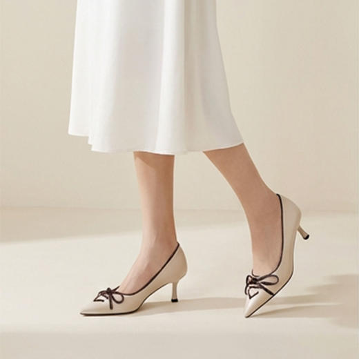 Westory2026年春季尖头中跟撞色胎牛浅口单鞋百搭通勤单鞋W26AE50331 商品图2