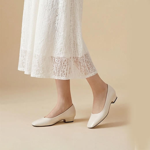 Westory2026年春季方圆头低跟牛油皮奶奶鞋百搭通勤浅口鞋W26AE50371 商品图5