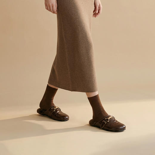 Westory2026年春季圆头低跟水洗牛皮羊毛穆勒拖鞋休闲慵懒风毛拖W26AM50041 商品图6