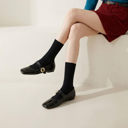 Westory2026年春季超软小皱牛漆皮平底方头玛丽珍浅口单鞋W26AE50321 商品图5