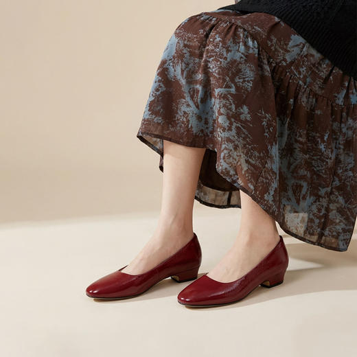 Westory2026年春季方圆头低跟牛油皮奶奶鞋百搭通勤浅口鞋W26AE50371 商品图2