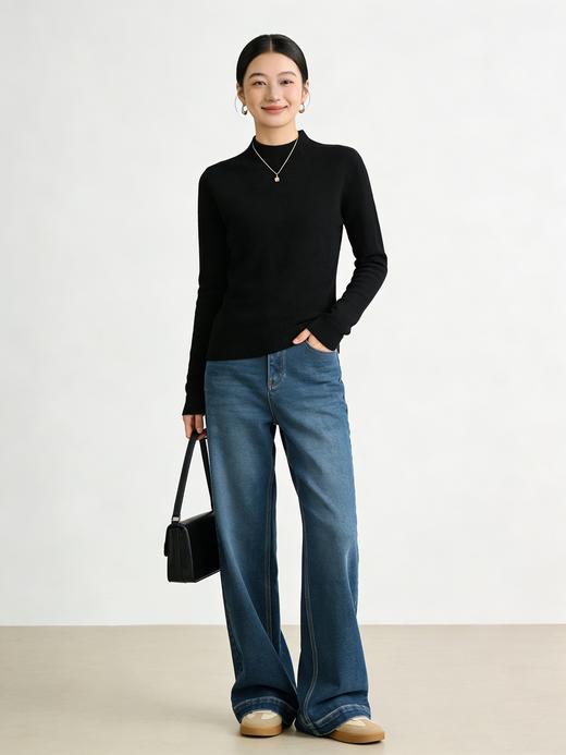 臣禾	【自在毛衫-半高领】侧边坑条100%绵羊毛针织衫	JZ254090475 商品图4