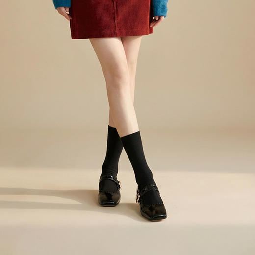 Westory2026年春季超软小皱牛漆皮平底方头玛丽珍浅口单鞋W26AE50321 商品图8