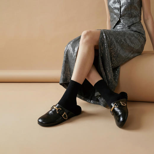 Westory2026年春季圆头低跟水洗牛皮羊毛穆勒拖鞋休闲慵懒风毛拖W26AM50041 商品图3