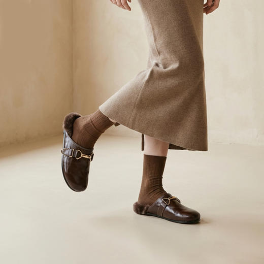 Westory2026年春季圆头低跟水洗牛皮羊毛穆勒拖鞋休闲慵懒风毛拖W26AM50041 商品图4