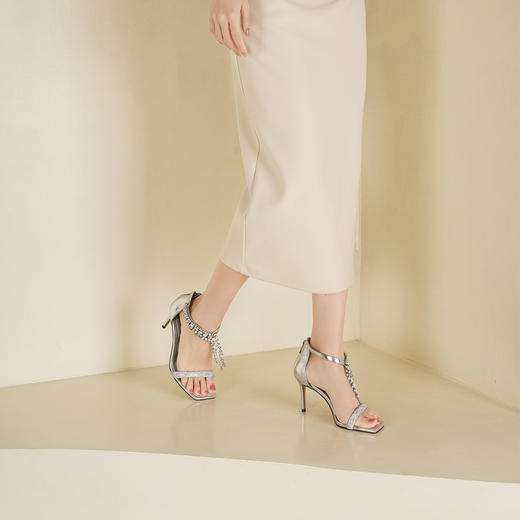 Westory2026年夏季一字带高跟爆闪流苏组合钻链凉鞋晚宴鞋W26BG62781 商品图4