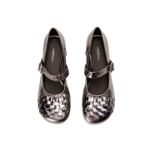 Westory2026年春季圆头中跟金属牛皮编织玛丽珍单鞋复古通勤百搭浅口鞋W26AE50491 商品图12