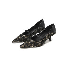 Westory2026年春季尖头低跟蕾丝拼牛皮玛丽珍单鞋通勤百搭浅口鞋S26AE50421