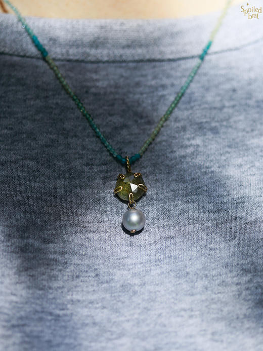 SpoiledBrat Jewelry彩色宝石吊坠系列 |  绿玉髓  斜长石 银灰色珍珠项链 商品图5