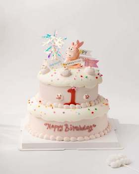 双层粉色龙宝宝蛋糕