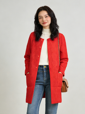 臣禾无领中长款外套9253820130