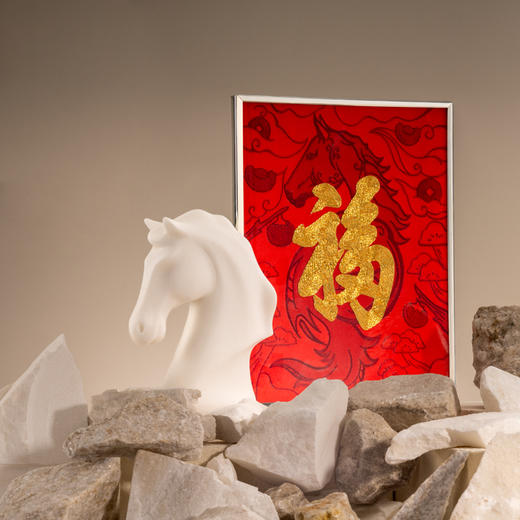 艷 湘绣 马上有福 曲阳石雕艺术摆件 马年限定 商品图2