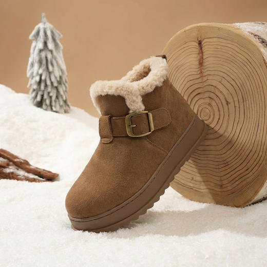 西村名物2025年冬季新款舒适圆通厚底防滑毛绒内里保暖毛毛鞋雪地靴T25DS40151 商品图9