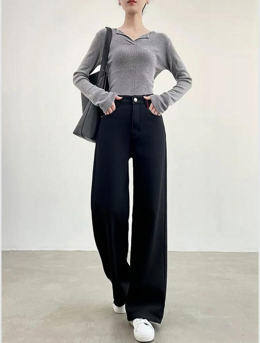 女王节抢购价-不支持退（清）【自营】🔥🔥【2025爆款牛仔】超软超弹水貂绒～3102高级黑加绒加厚软料牛仔直筒裤阔腿裤-喜出 商品图1