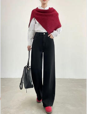 女王节抢购价-不支持退（清）【自营】🔥🔥【2025爆款牛仔】超软超弹水貂绒～3102高级黑加绒加厚软料牛仔直筒裤阔腿裤-喜出