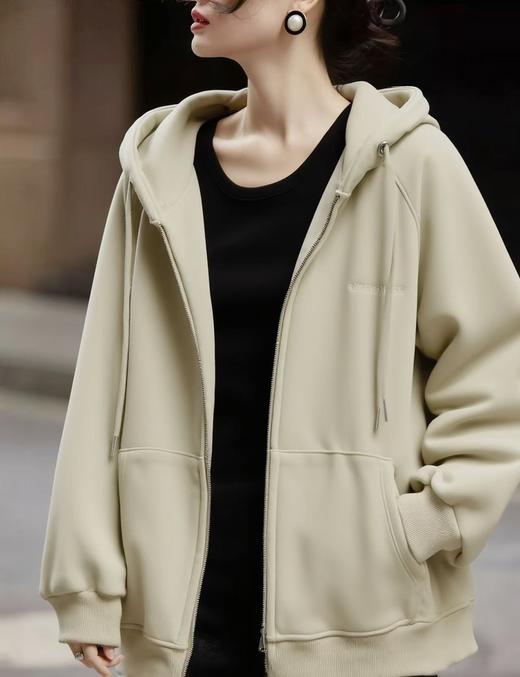🔥🔥加绒厚款【内里颗粒绒】宽松大版（后背刺绣）连帽休闲卫衣拉链外套-喜出 商品图0