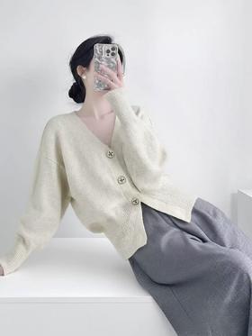 清了！清！不支持退货【自营】【韩系毛衣】星空宽螺纹～宽螺纹开衫气质开叉下摆毛衣-喜出