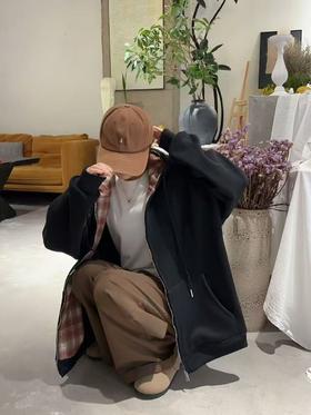 女王节抢购价-不支持退【自营】🔥🔥加绒厚款【内里颗粒绒】宽松大版（内里拼格子）连帽休闲卫衣拉链外套-喜出
