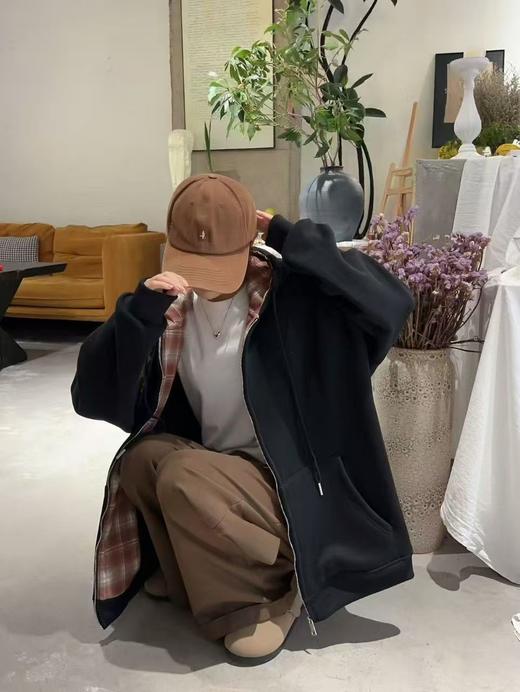 女王节抢购价-不支持退【自营】🔥🔥加绒厚款【内里颗粒绒】宽松大版（内里拼格子）连帽休闲卫衣拉链外套-喜出 商品图0