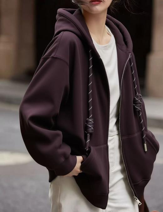 女王节抢购价-不支持退【自营】🔥🔥加绒厚款【内里颗粒绒】宽松大版（彩绳）连帽休闲卫衣拉链外套-喜出 商品图1