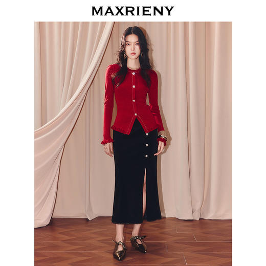 玛克门店发货：MAXRIENY复古宫廷穿搭亮皮扣套头毛针织衫(货号:MF86SW504) 商品图1