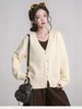 清了！清！不支持退货【自营】【韩系毛衣】米色斜开扣～短款宽螺纹开衫毛衣-喜出 商品缩略图0