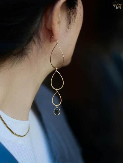 SpoiledBrat Jewelry黑发晶四层水滴耳环 商品图2