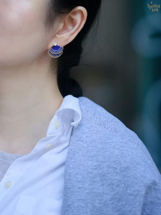 SpoiledBrat Jewelry扇形系列 | 镀银铁矿石尖晶石前后百搭叠戴耳钉 商品图3