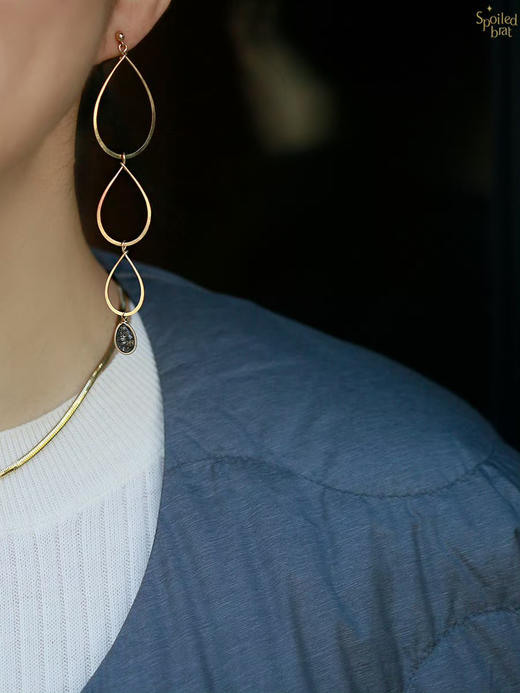 SpoiledBrat Jewelry黑发晶四层水滴耳环 商品图1