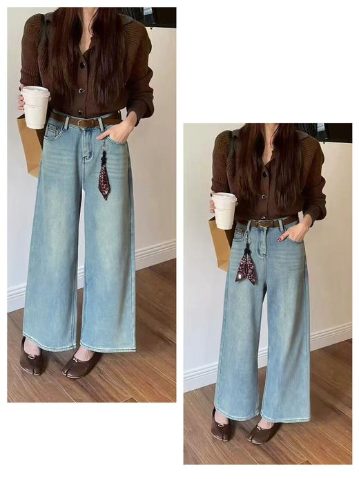 抢购价-不支持退【自营】🔥🔥🔥【爆款牛仔】加厚密密绒～复古兰！0986小个子牛仔冬季加绒直筒阔腿裤-喜出 商品图3