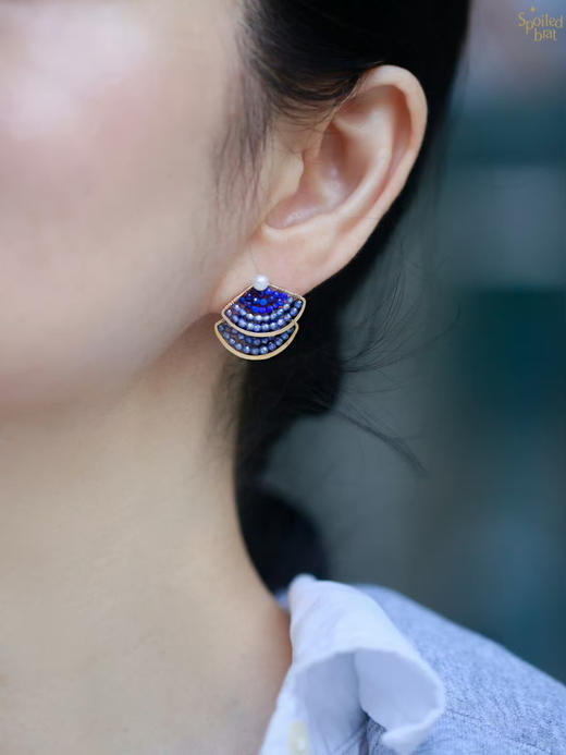 SpoiledBrat Jewelry扇形系列 | 镀银铁矿石尖晶石前后百搭叠戴耳钉 商品图2