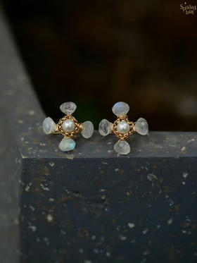 SpoiledBrat Jewelry十字耳环系列｜月光石珍珠耳环