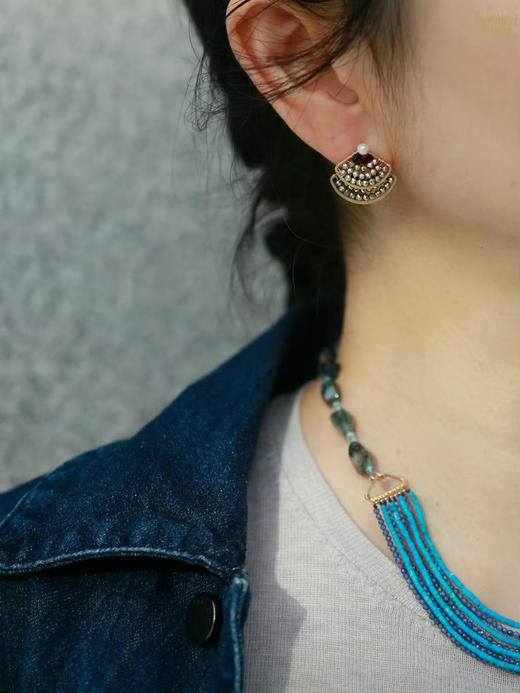 SpoiledBrat Jewelry扇形系列 | 镀银铁矿石尖晶石前后百搭叠戴耳钉 商品图0