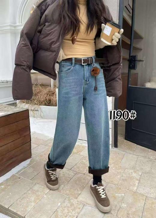 女王节抢购价-不支持退（清）【自营】🔥🔥🔥【爆款牛仔】加厚密密绒～1190小个子款！高级感浅色牛仔软料冬季保暖哈伦牛仔裤-喜出 商品图0