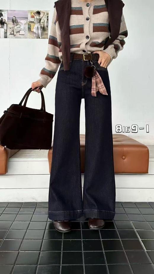 抢购价-不支持退【自营】🔥🔥🔥【爆款牛仔】加厚密密绒～筒喇裤！8169不沾腿微喇裤加绒厚款阔腿裤-喜出 商品图0