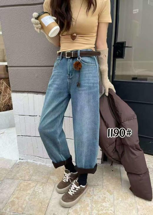 女王节抢购价-不支持退（清）【自营】🔥🔥🔥【爆款牛仔】加厚密密绒～1190小个子款！高级感浅色牛仔软料冬季保暖哈伦牛仔裤-喜出 商品图2
