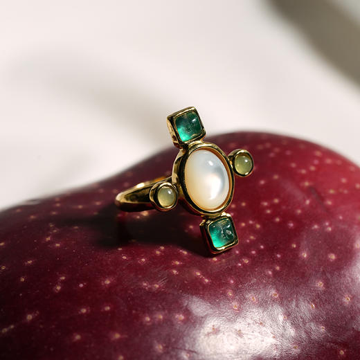 北京仓｜Goossens Paris-Lagune-绿色 十字 岩石水晶 戒指［法国设计师］ 商品图1